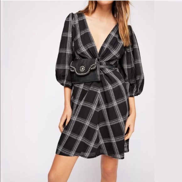 Free People Dresses & Skirts - NWOT Free People Black and White Plaid Mini Dress